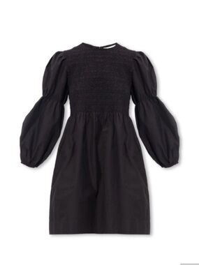 Ganni Black Cotton Poplin Mini Smock Dress